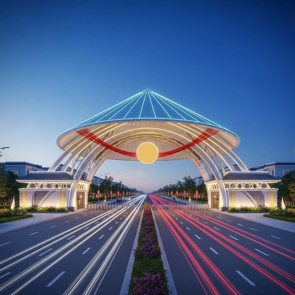 Thiết kế cổng chào Bắc Ninh với biểu tượng nón quai thao