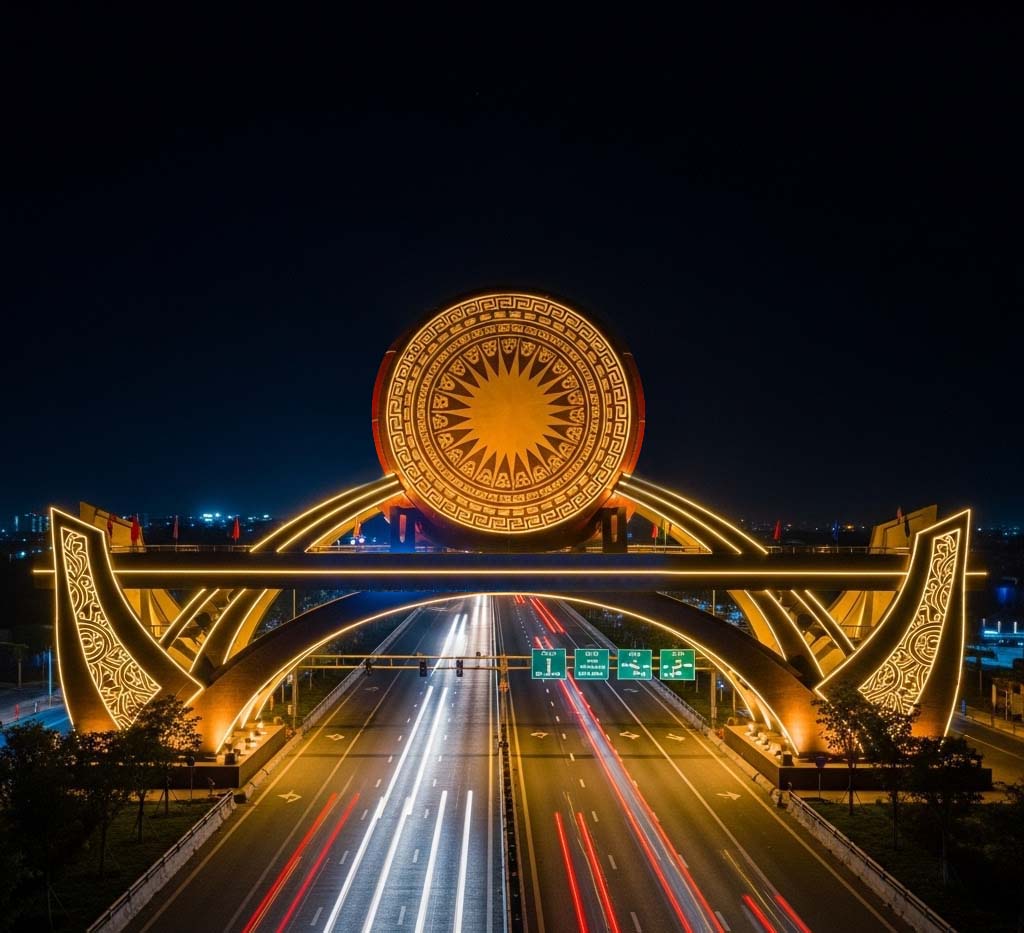 Thiết kế cổng chào Hưng Yên với hoa văn trống đồng