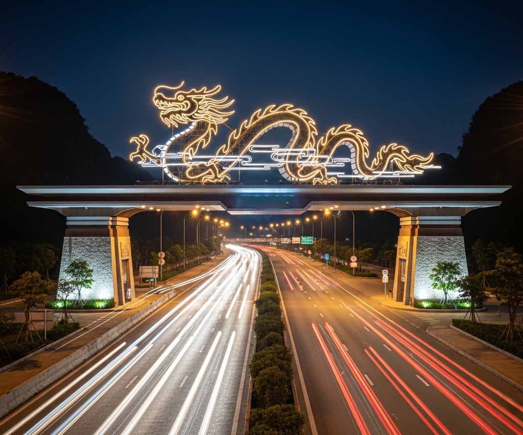 Thiết kế cổng chào Ninh Bình với biểu tượng rồng hoa lư