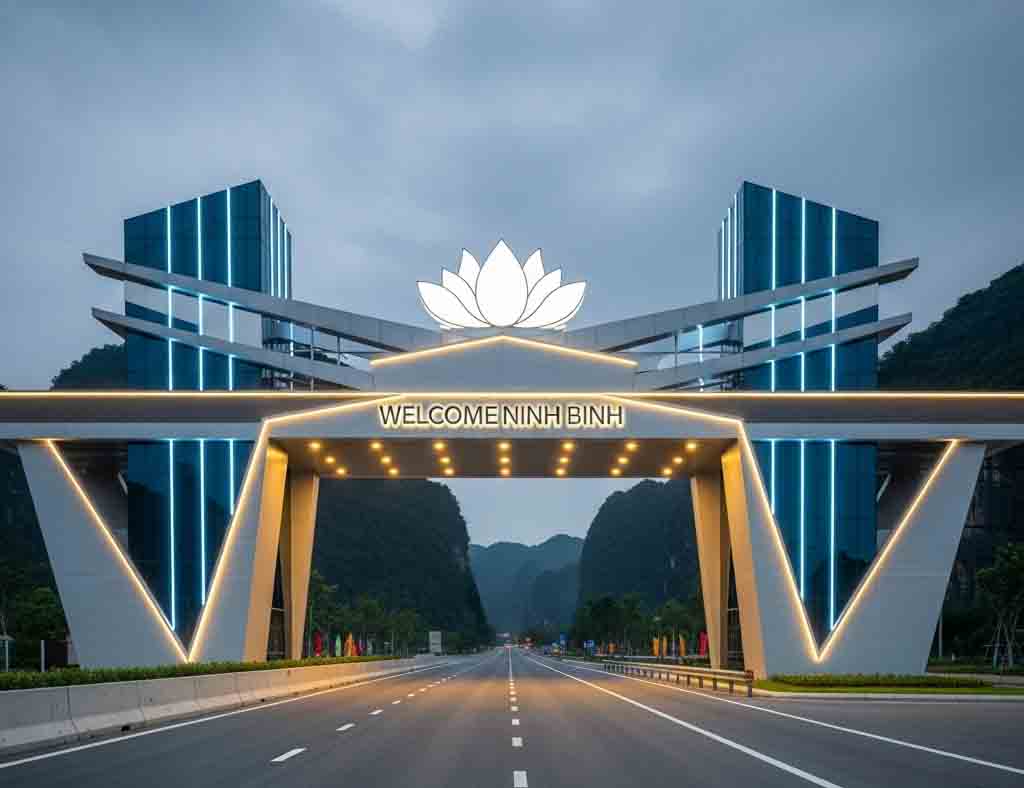 Thiết kế cổng chào Ninh Bình với biểu tượng hoa sen