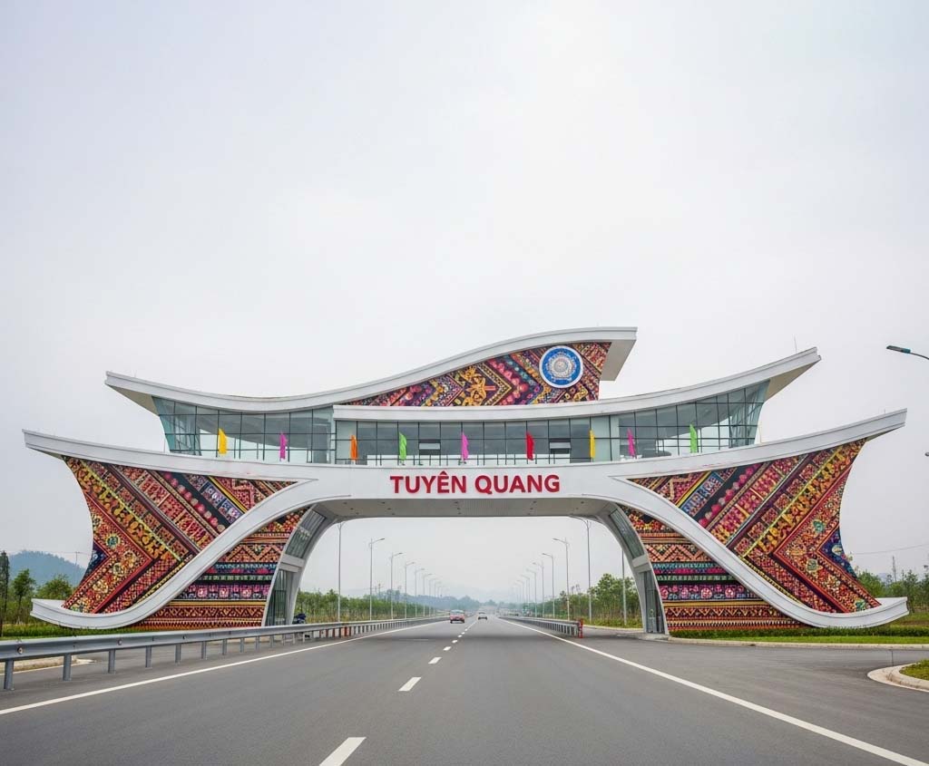 Thiết kế cổng chào Tuyên Quang với hoa văn thổ cẩm