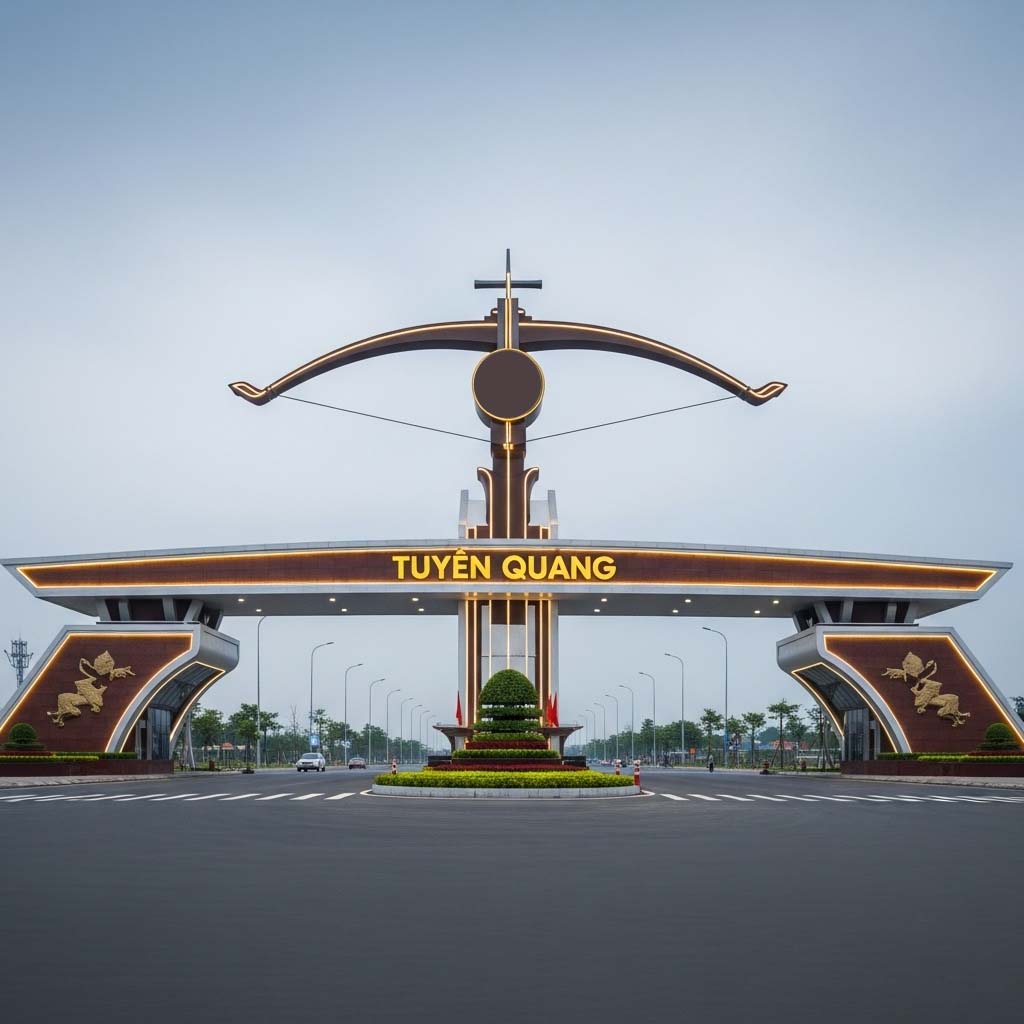 Thiết kế cổng chào Tuyên Quang với biểu tượng cánh nỏ