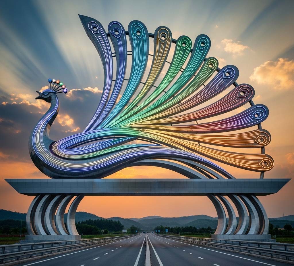 Thiết kế cổng chào Đắk Lắk với biểu tượng chim Công