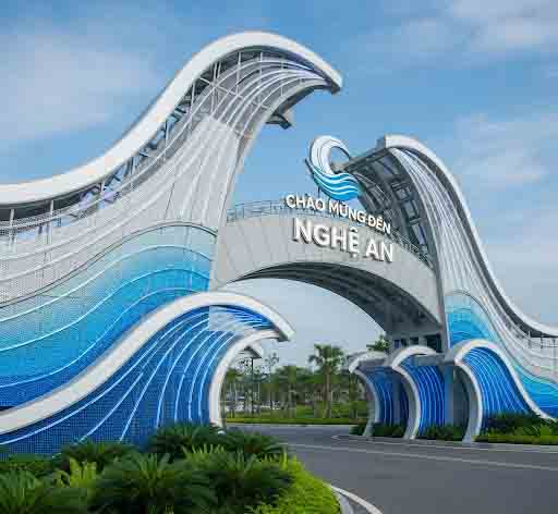 Thiết kế cổng chào Nghệ An với biểu tượng sóng biển