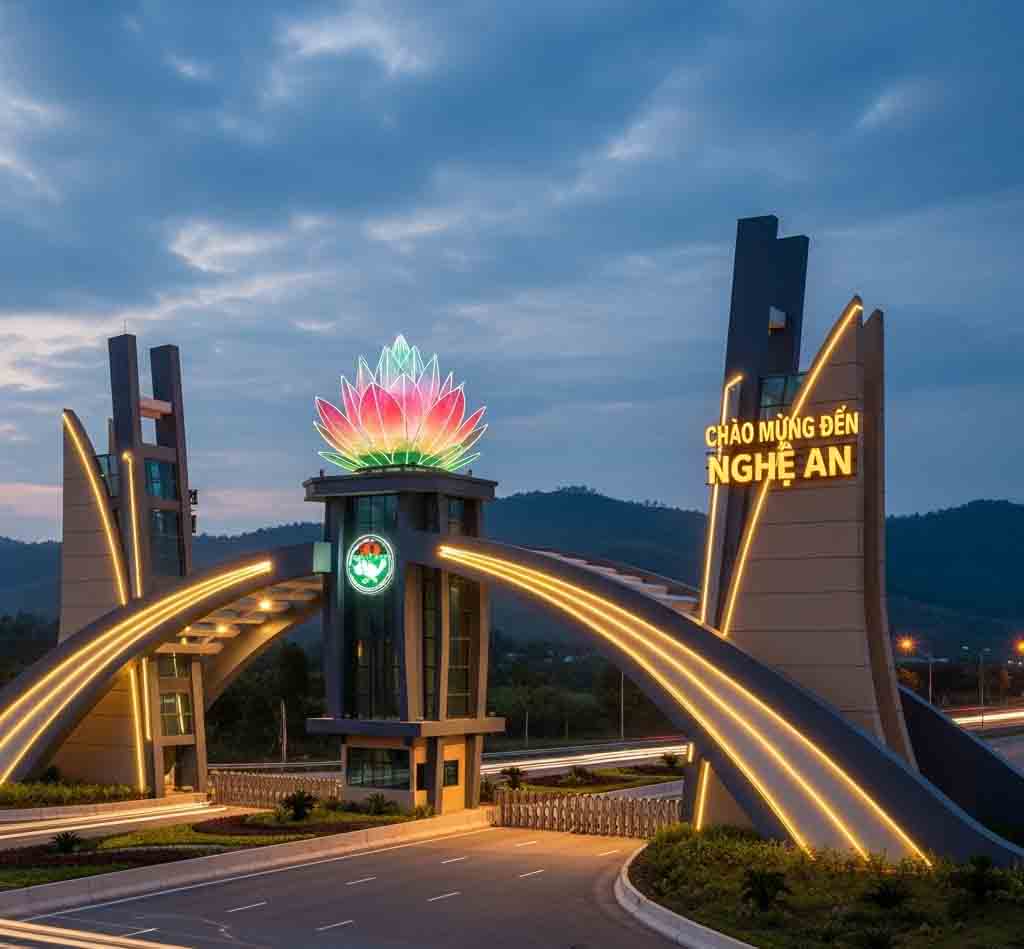 Thiết kế cổng chào Nghệ An với biểu tượng làng sen