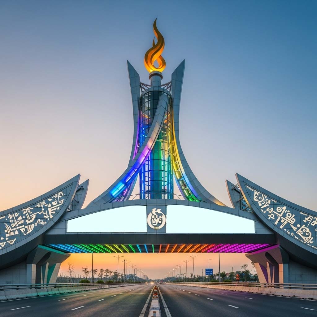 Thiết kế cổng chào Quảng Trị với biểu tượng ngọn lửa