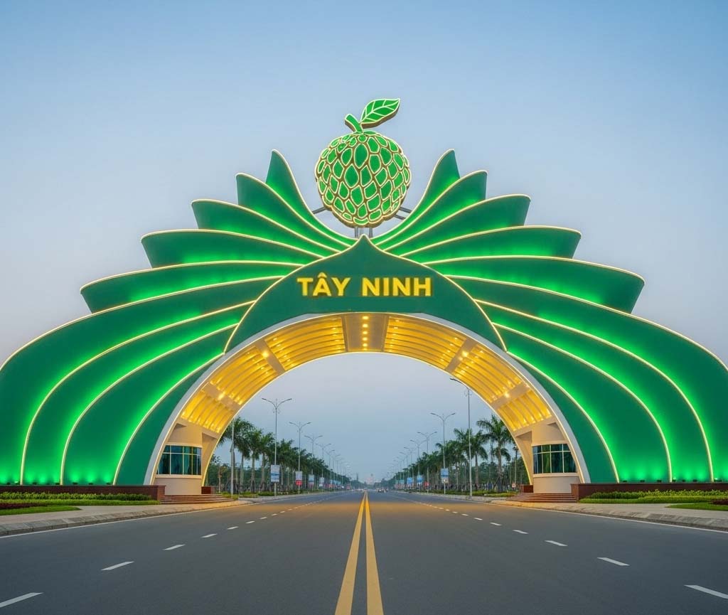 Thiết kế cổng chào Tây Ninh với biểu tượng mãng cầu Bà Đen