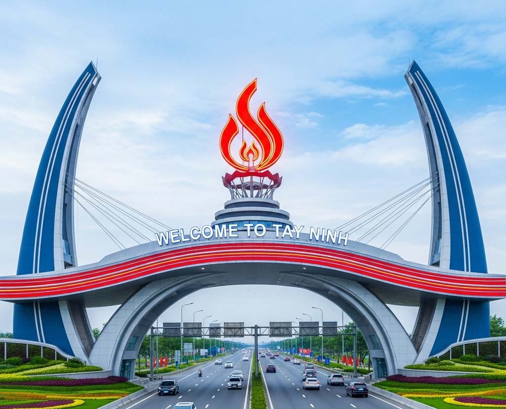 Thiết kế cổng chào Tây Ninh với biểu tượng ngọn lửa