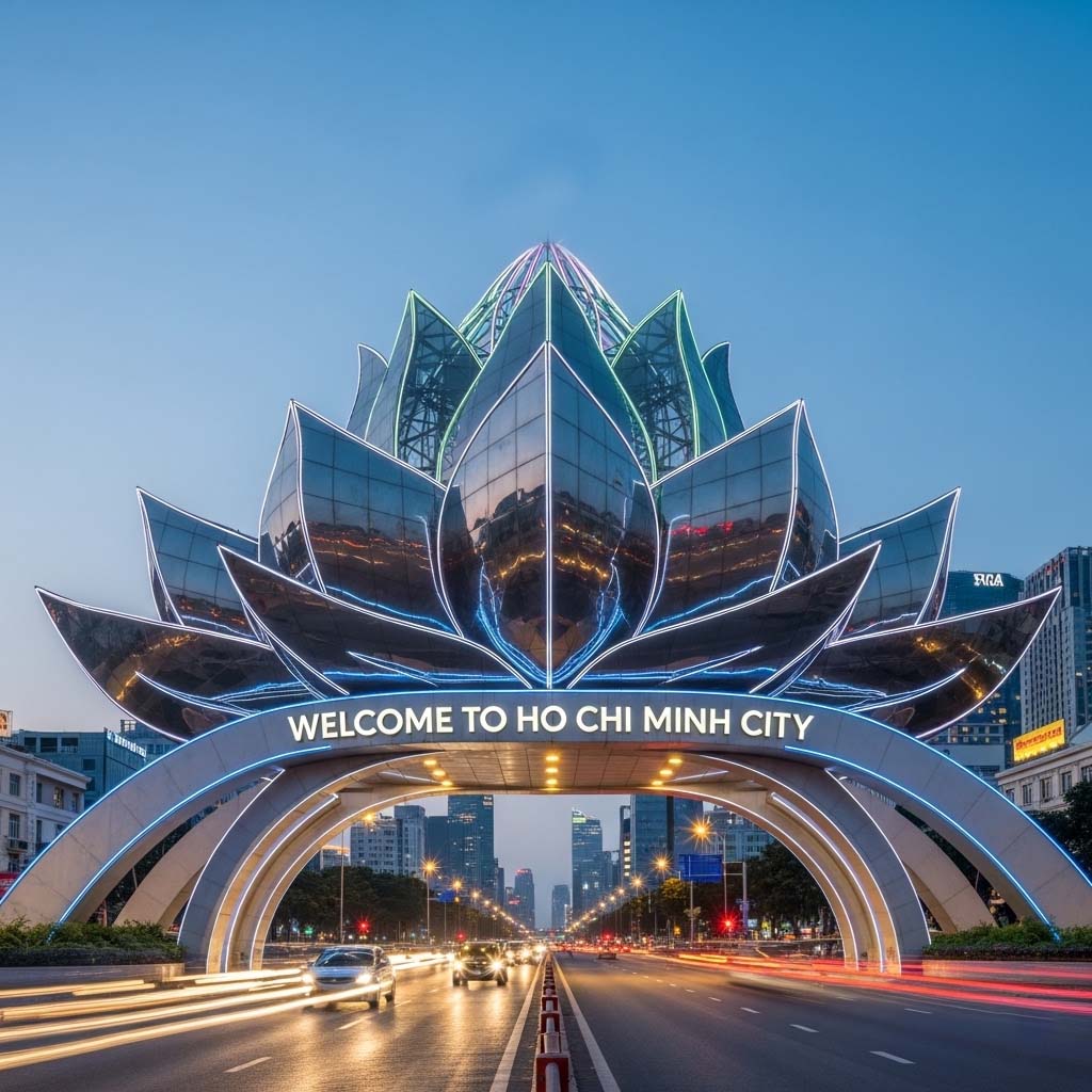 Thiết kế cổng chào Hồ Chí Minh với biểu tượng hoa sen