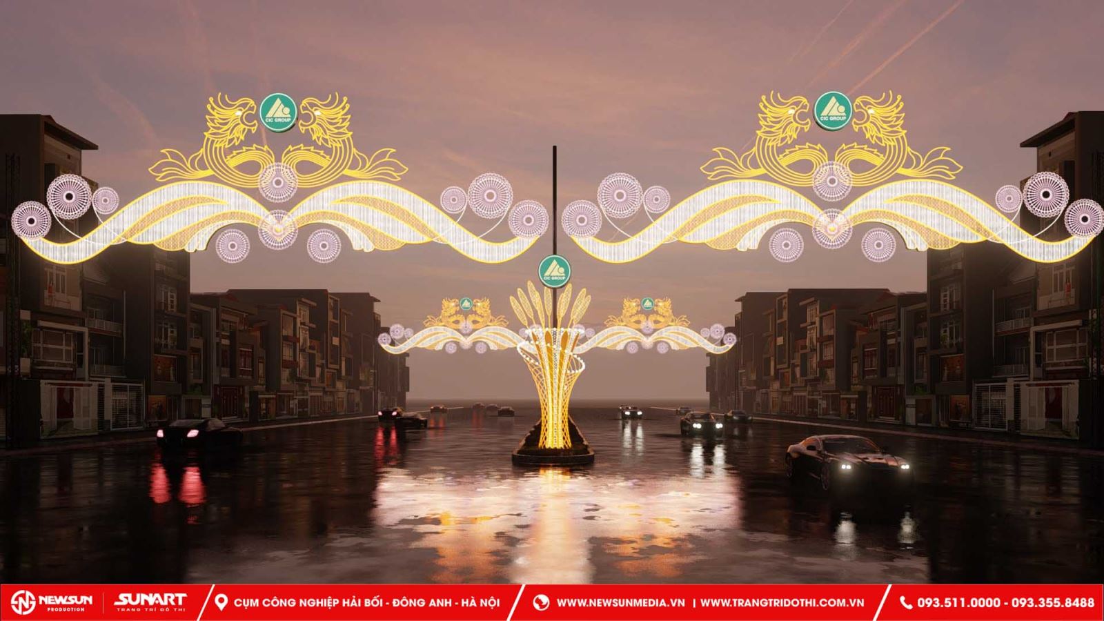 Đèn LED đúc trang trí ngang đường