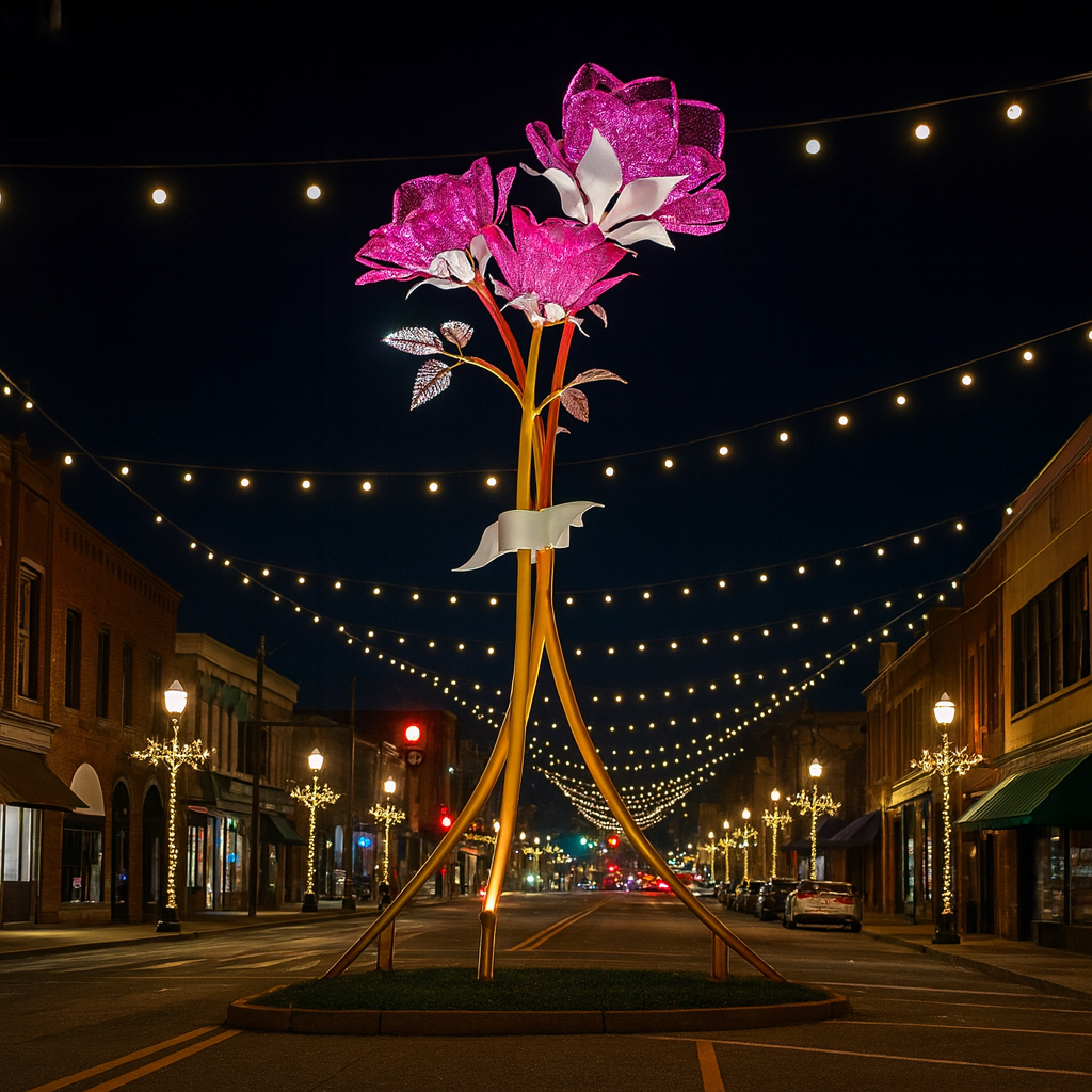 Cột đèn Led hoa hồng trang trí đường phố