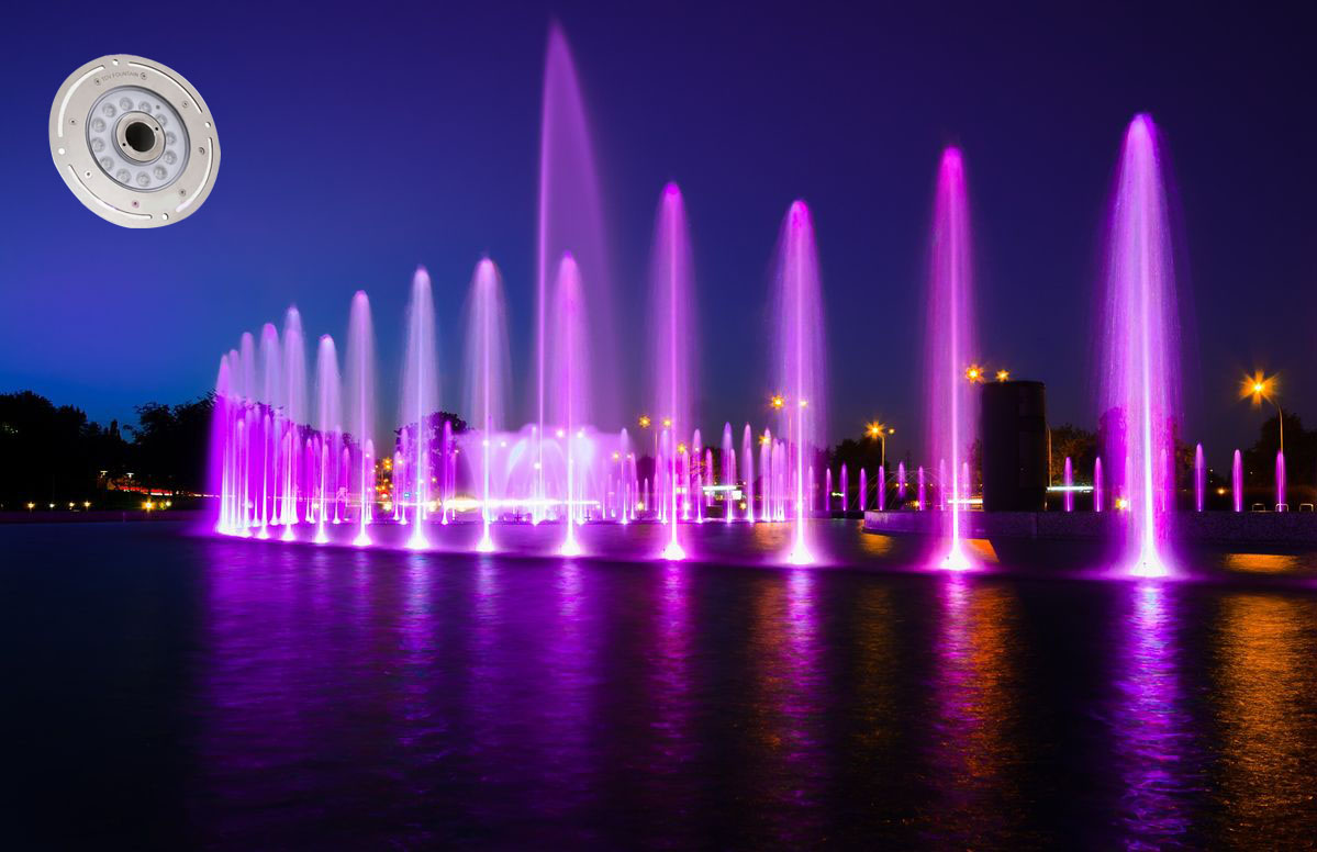 Đèn LED âm nước điều khiển màu 36W DMX dạng bánh xe